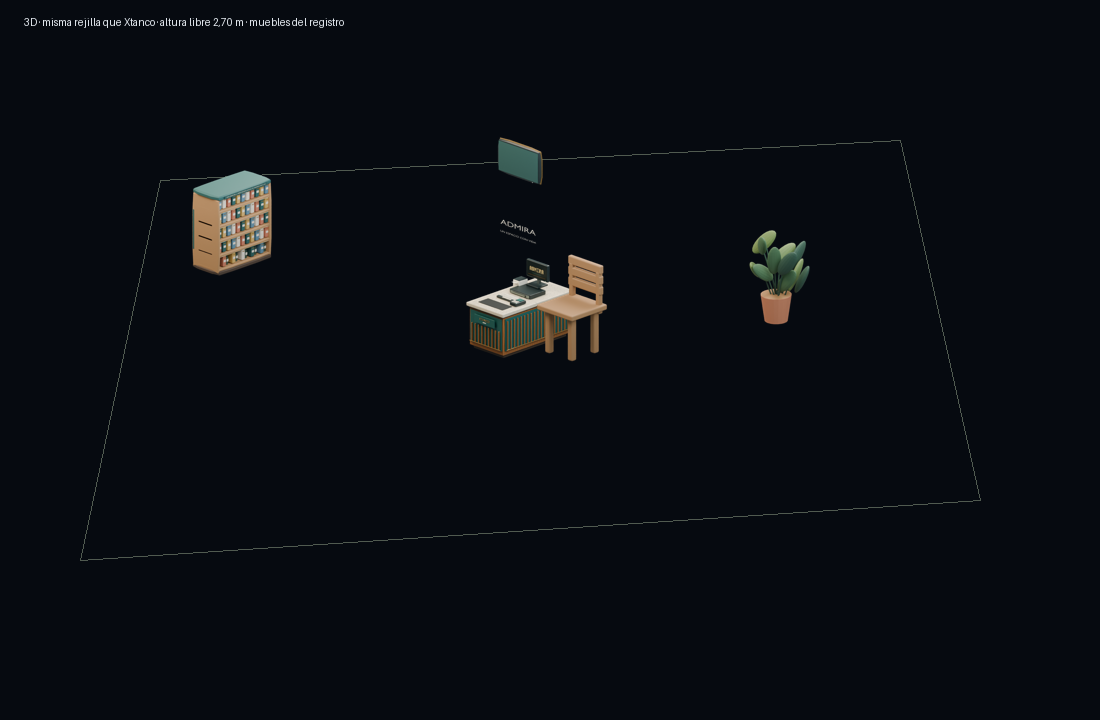 Vista 3D con muebles del registro